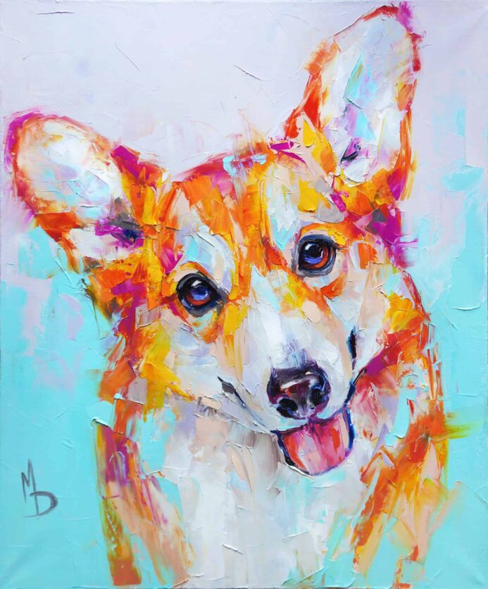 Illustration of a corgi pet portrait. 