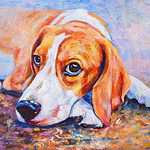 This painting of a beagle is an example of a custom pet portrait.