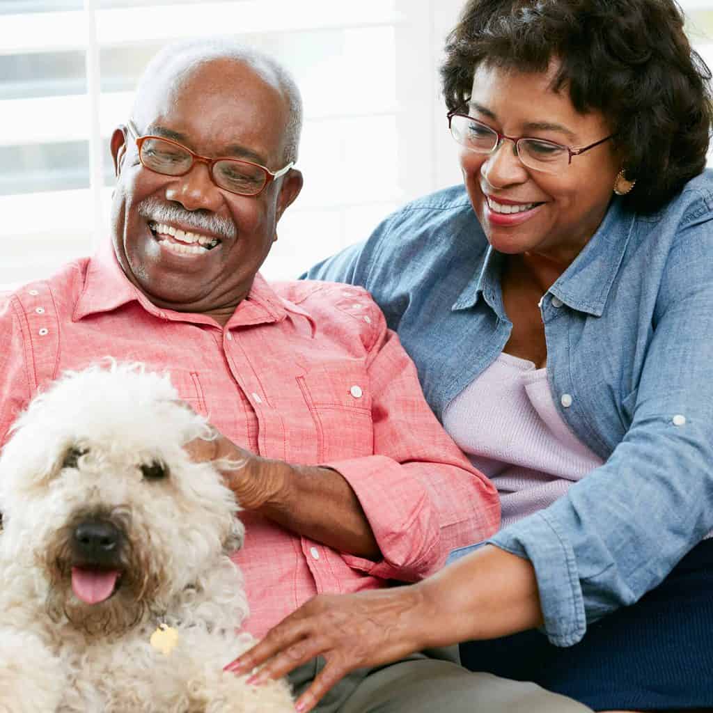 Older couple cuddle with poodle mix dog. To ensure your pet is cared for after your death, it's essential to make plans. Use this guide to help with that process.