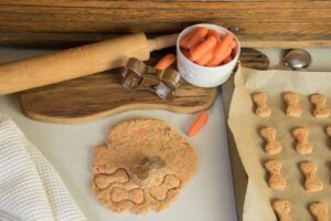 Dog treats made with carrots. Feeding carrots to your dog can be a great way to supplement its daily nutrition from dog foods if done in moderation.