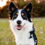 Happy Border Collie sits in a field. Keep your farm dogs safe and happy with these 10 essential tips for keeping them healthy on your rural property.