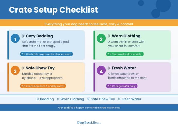 Crate setup graphic for crate training tips post.