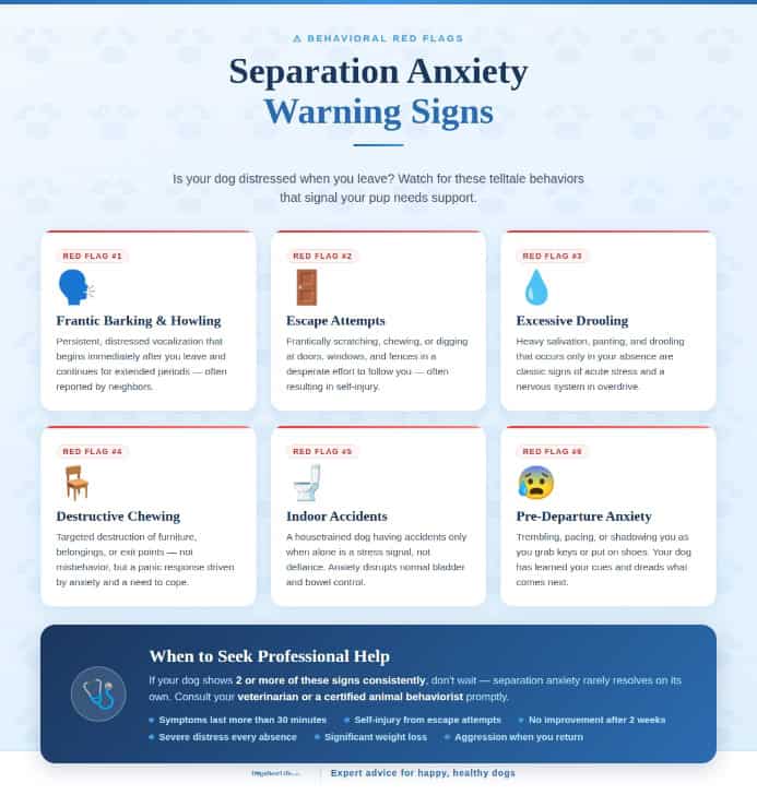 Separation anxiety graphic for crate training tips post.