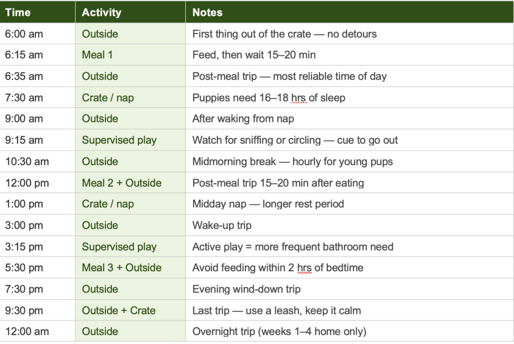 puppy potty schedule