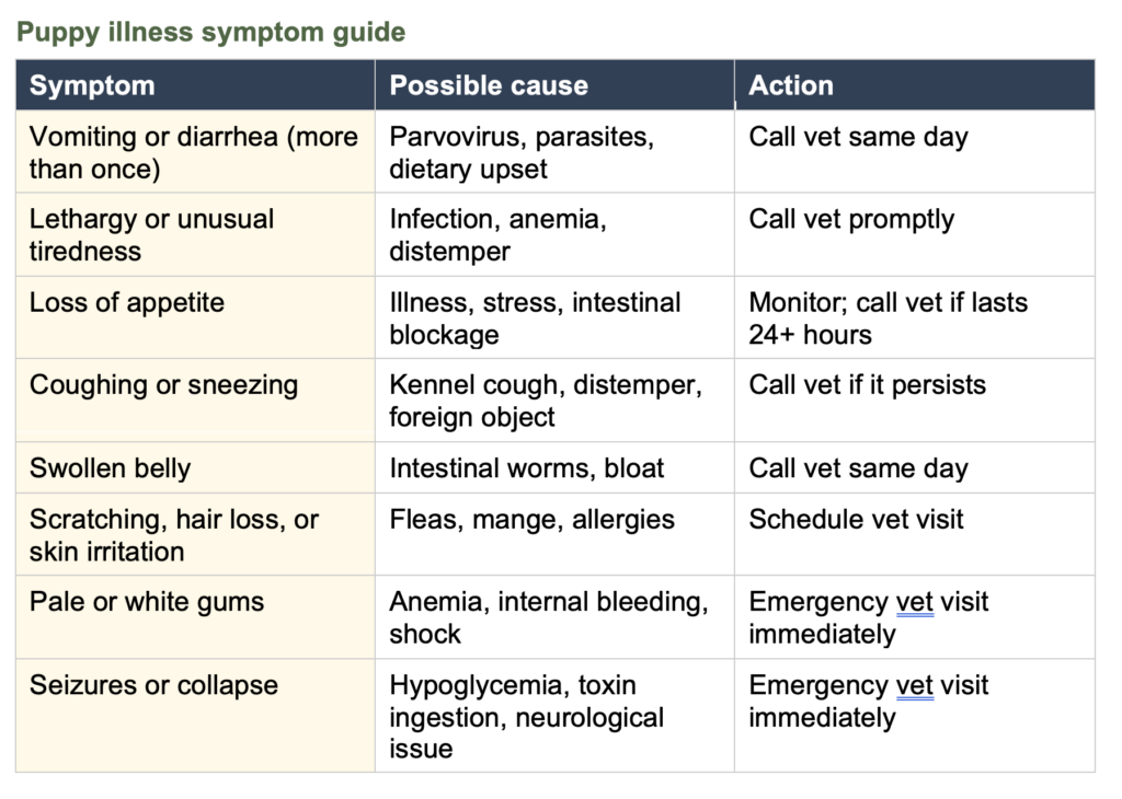 puppy illness symptom guide