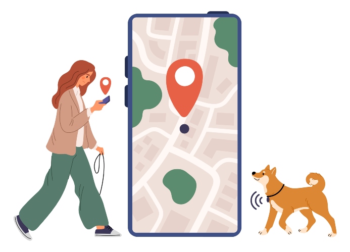 Graphic showing dog GPS tracker. Image for dog wearables post.